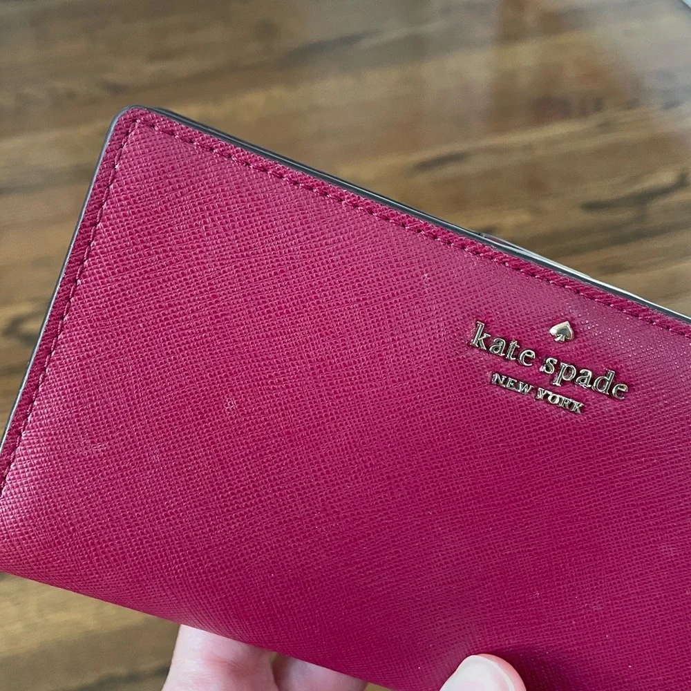 Kate Spade Leather Snap Closure Bi-Fold Wallet in Wine Color